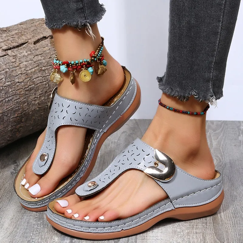 Joskaa Summer 2024 Beach Wedges Ladies Shoes For Retro Casual Women Flat Platform Sandals Mid-Heel Shoe Flower Shoes Flip-Flops Sandals