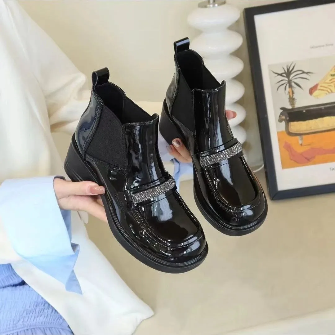 Sohiwoo Booties Round Toe Footwear Rhinestone Black Short Shoes for Woman Chelsea Women's Ankle Boots Autumn Sale Goth Trend 2024 New In