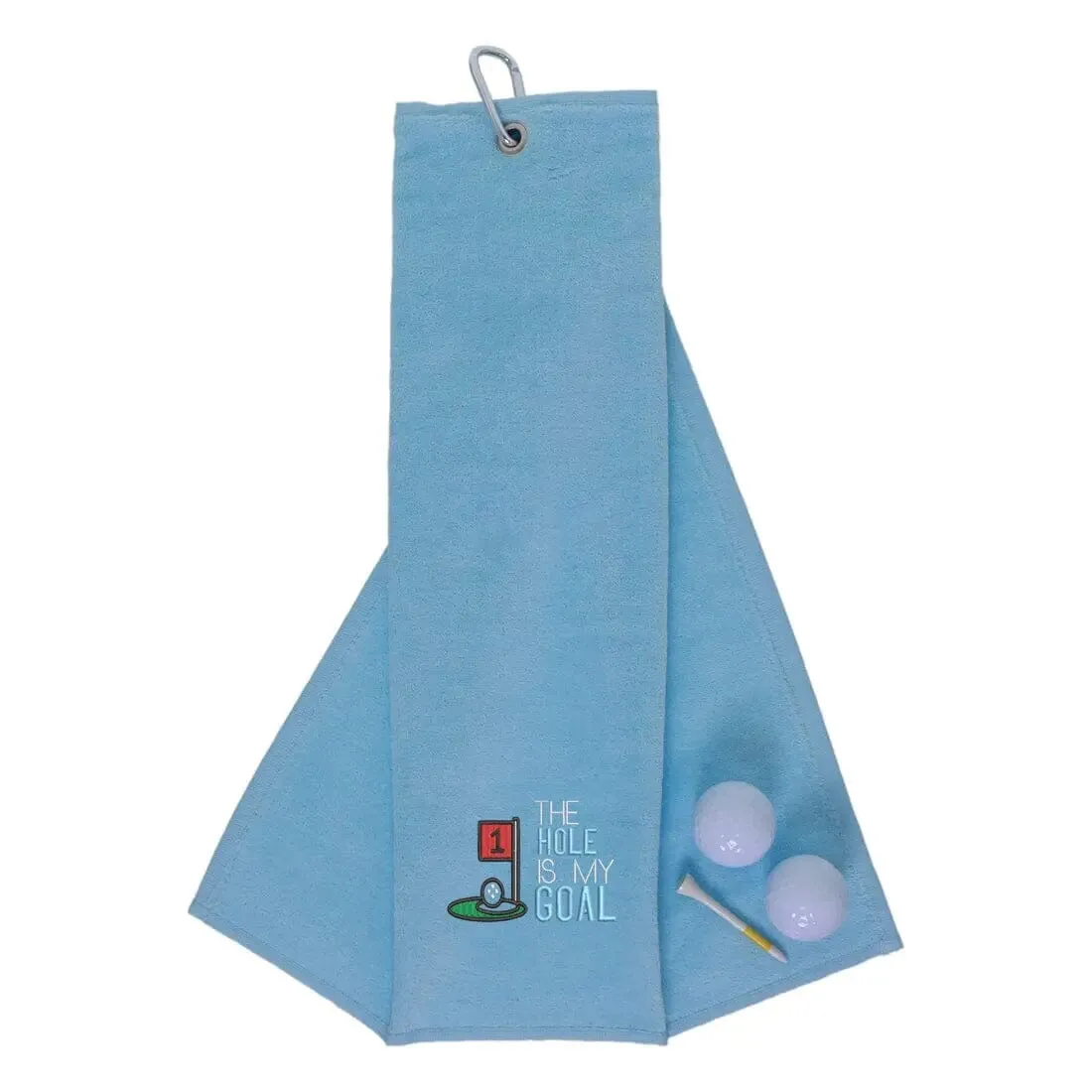 Tri-Fold Golf Towel Embroidered With Hole Is My Goal Logo